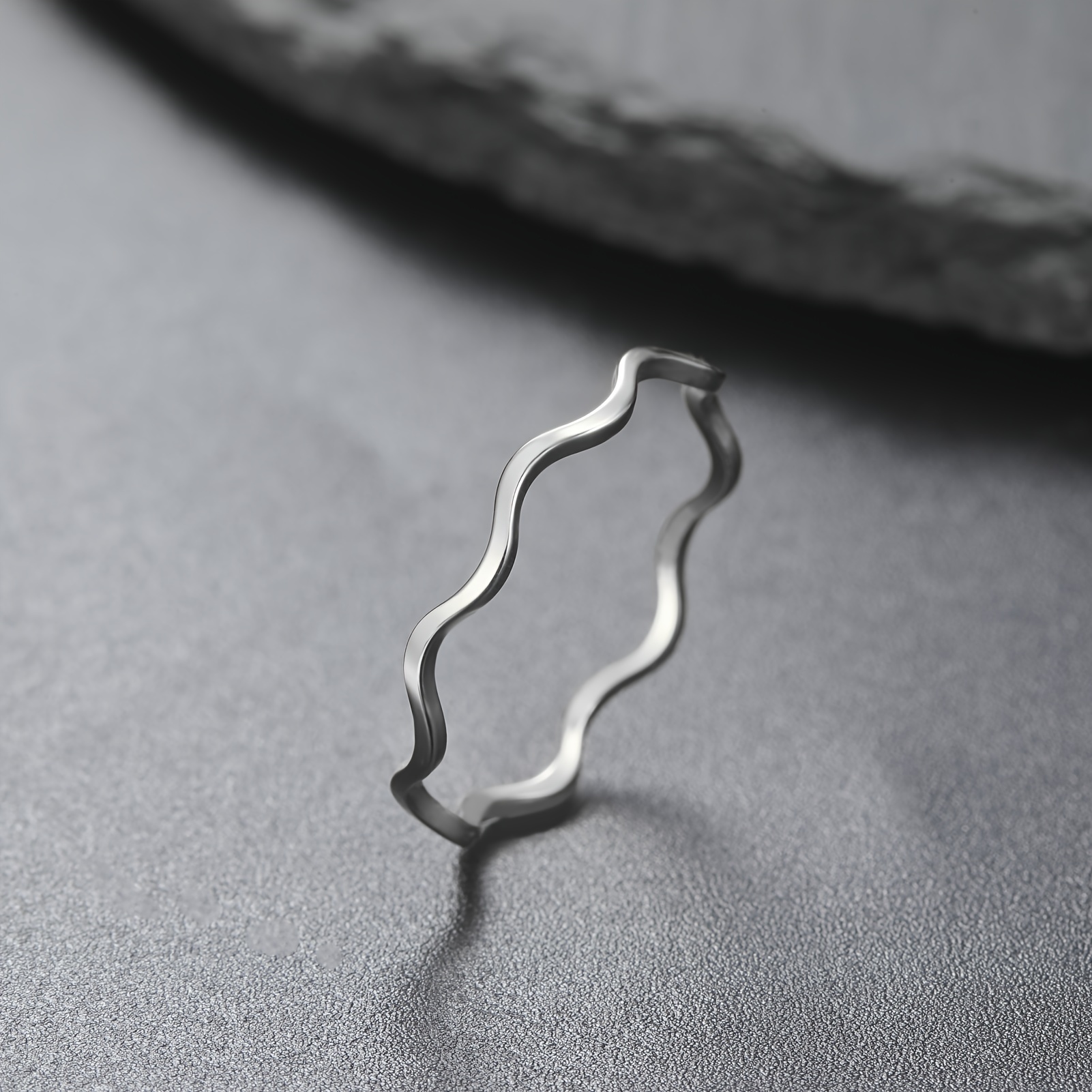 Sleek Stainless Steel Wave Ring for Women